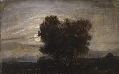 Johan Christian Clausen Dahl, Moonlit Trees, Oil on paper, mounted on canvas