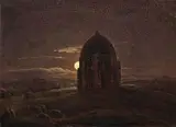 German School circa 1830, A Moonlit Landscape with a Temple, Oil on canvas