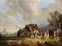 Heinrich Bürkel, The Toppled Post Carriage, Oil on canvas (relined)