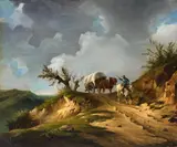 German School circa 1830, Landscape with a Horseman and Carriage, Oil on canvas