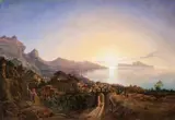 Emil Theodor Richter, An Italian Coastal Landscape at Sunset, Oil on canvas
