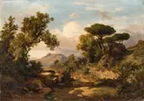 Károly (Karl) Markó the Younger, An Italian Landscape with a Woman at a Well and a Traveller, Oil on canvas