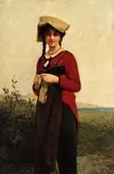 Jules Lefebvre, An Italian Lady Knitting, Oil on panel