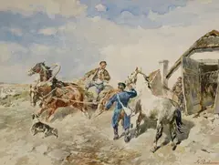 Gregor von Bochmann, Baltic Farmstead and a Horse and Cart, Watercolour on paper, mounted on cardboard