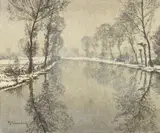 A Winter Scene on the River Erft by Max Clarenbach, Oil on canvas, sold Nov 2014