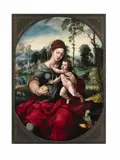 Master with the Parrot, Virgin and Child with the Rest on the Flight into Egypt, Oil on panel (parquetted)