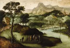 Lucas Gassel, A Panoramic Landscape with Christ Healing the Blind Man, Oil on panel