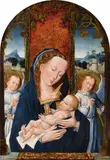 Flemish School probably 16th century, The Virgin and Child with Angels, Oil on panel.l