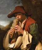attributed to Jan Miel, Boy Playing a Flute (Il Pifferaio), Oil on canvas (relined)