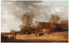 A Village Street with a Herd of Cows by an Inn by Salomon van Ruysdael, Oil on panel, sold Nov 2014