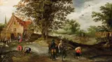 Landscape with Peasants and Horsemen by circle of Jan Brueghel the Younger, Oil on panel, sold Nov 2014