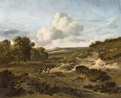 Jan Wijnants, Dutch Landscape with a Rider and Shepherd, Oil on canvas (relined)