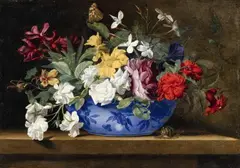 Floral Still Life with a Snail and Butterfly by Jean-Michel Picart, Oil on canvas (relined), sold Nov 2014