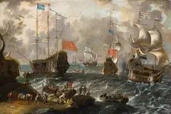 Laureys a Castro, Two Seascapes with Dutch and English Ships, Oil on panel. each