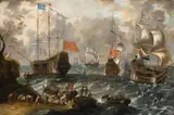 Laureys a Castro, Two Seascapes with Dutch and English Ships, Oil on panel. each