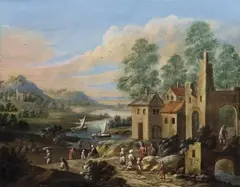 Marc Baets, River Landscape with a Ruin and Rural Staffage, Oil on panel