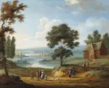 Jan Frans van Bredael, A River Landscape with a Bridge, Oil on panel