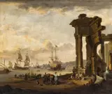 Johann Georg Stuhr, A Southern Harbour View, Oil on canvas (relined)