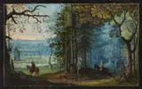 Flemish School ca. 1600 & 1610, Riders in a Forest, Gouache on paper