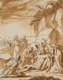 The Lamentation of Christ by Italian School of the 17th century, Brown ink and wash on ribbed paper, sold Nov 2014