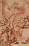 South German School circa 1700, The Virgin Appearing Before a Gathering of Saints, Red chalk on laid paper
