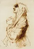 Giovanni Francesco Barbieri, called Il Guercino, attributed to, A Lady with her Hands Folded, Pen and brown ink