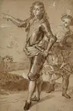 French School, Portrait of Marechal de Saxe with a Page, Ink and wash highlighted in white, on paper