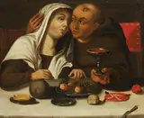 Flemish School, A Monk with a Young Lady, Oil on panel.