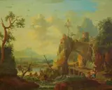 A River Landscape with Figures by German School of the 18th century, Oil on panel, sold Sep 2014