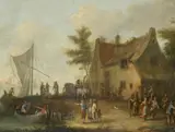 A Harbour Scene with Dancing Peasants by in the manner of Theobald Michau, Oil on copper, sold Sep 2014