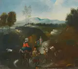 Landscape with Travellers by Probably Netherlandish School of the 17th century, Oil on panel, sold Sep 2014
