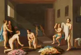 Interior with Women Bathing by Probably Northern France circa 1600, Oil on panel, sold Sep 2014