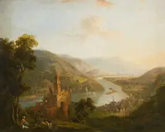 Caspar Schneider, A Rhenish Landscape with Sooneck Castle and Niederheimbach, Oil on canvas (relined)