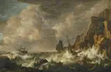 attributed to Simon de Vlieger, The Shipwreck, Oil on panel (parquetted)
