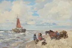 Gregor von Bochmann, Coastal Landscape with a Cart and Sailing Boat, Oil on canvas