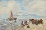 Gregor von Bochmann, Coastal Landscape with a Cart and Sailing Boat