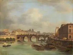Giuseppe Canella, A View of the Pont-Neuf in Paris, Oil on card