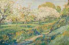 Spring in Wittlaer by Max Clarenbach, Oil on card, sold Sep 2014