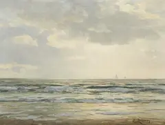 Eugen Dücker, An Evening Seascape, Oil on canvas