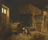 A Young Girl Feeding Chicks by French School of the 19th century, Oil on canvas (relined), sold Sep 2014