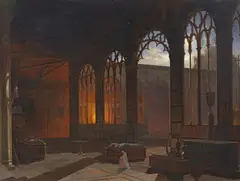 A. E. Haffer, Night Scene with a Monk in a Gothic Cloister, 1845, Oil on canvas