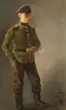 Self Portrait in Uniform by Hugo Mühlig, Oil on canvas, mounted on cardboard, sold Sep 2014