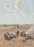 Landscape With Peasants by Hugo Mühlig, Oil on panel, sold Sep 2014