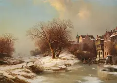 Bernhard Peters, Winter Landscape with a City View, Oil on canvas