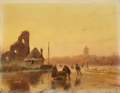 Andreas Schelfhout, A Winter Landscape with Skaters, Oil on panel
