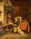 Charles Meer Webb, A Scientist Reading in his Laboratory Three Men Studying a Map