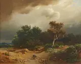 Heinrich Vosberg, Landscape with Peasants Collecting Firewood, Oil on canvas