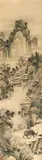 Wu Chifeng, Boy sitting on an ox, cottages in landscape., Boy sitting on an ox, cottages in landscape. Hanging scroll. Ink on paper (finger painting). Four seals, collector's seals: Bo Te (Poetter) and Guo shi Ruping zhencang. Qing dynasty