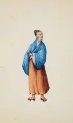 and Anonymous, Two albums with twelve depictions each of a) warriors and halberds, b) figures in different professions., Two albums with twelve depictions each of a) warriors and halberds, b) figures in different professions. Colours on pith paper, laid down on paper with a silk ribbon. Cloth covered covers. 19th century. (2)
