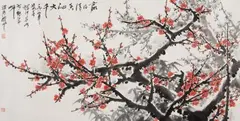 Guanshan Yue, Plum blossoms and bamboo., Plum blossoms and bamboo. Scroll. Ink and colours on paper. Inscription, signed Guan Shanyue and sealed Guan Shanyue and Mo Yang